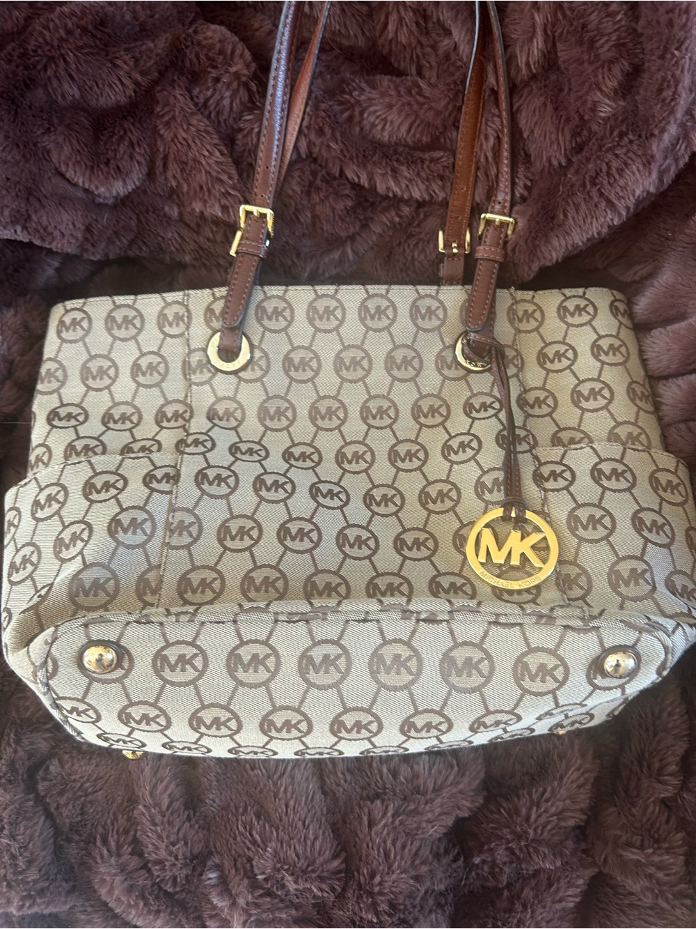 Michael Kors Brown and Beige Signature MK Tote